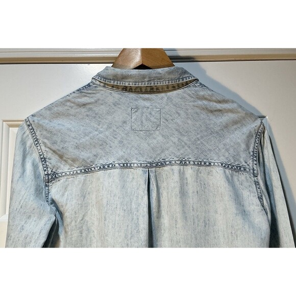 Rails Denim Ingrid Raw Hem Shirt Light Acid Wash Button Up Long Sleeve Sz XS - Picture 6 of 8